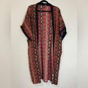 Womens Kimono Top Sz One Size Fits Most Red and Black Flowy Abstract Print